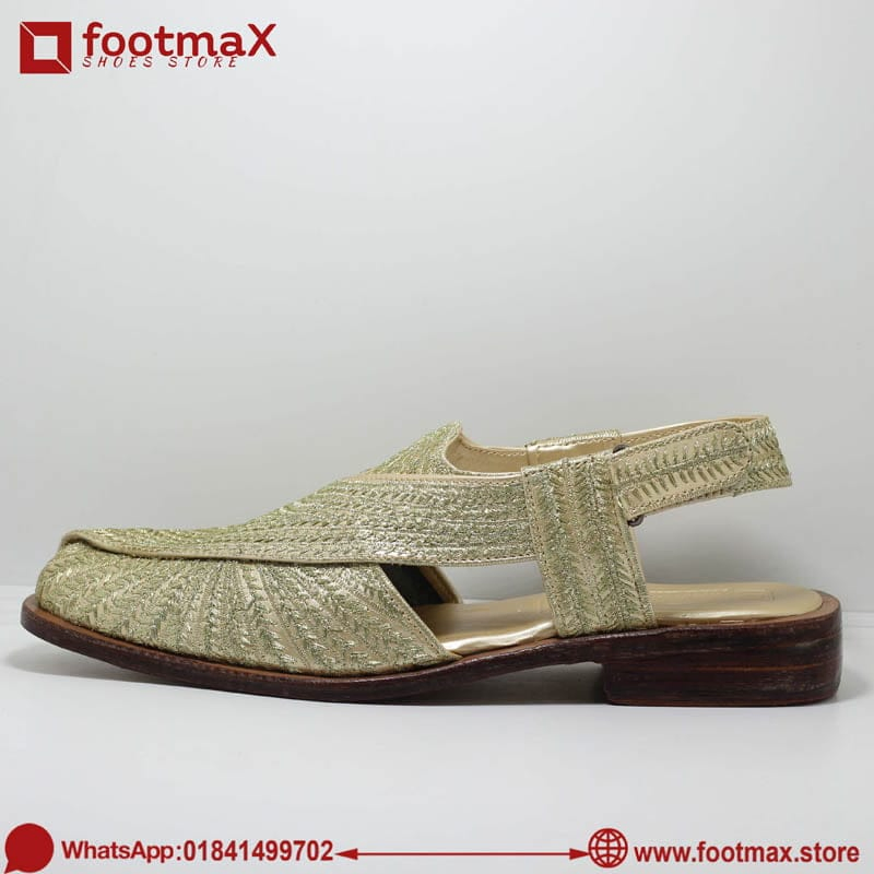Golden color men bridal leather sandals embroidery kabuli sandals for men