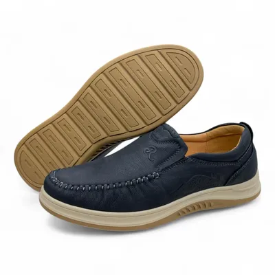 Men’s Black Gray Leather Slip-On Shoes – Style and Comfort