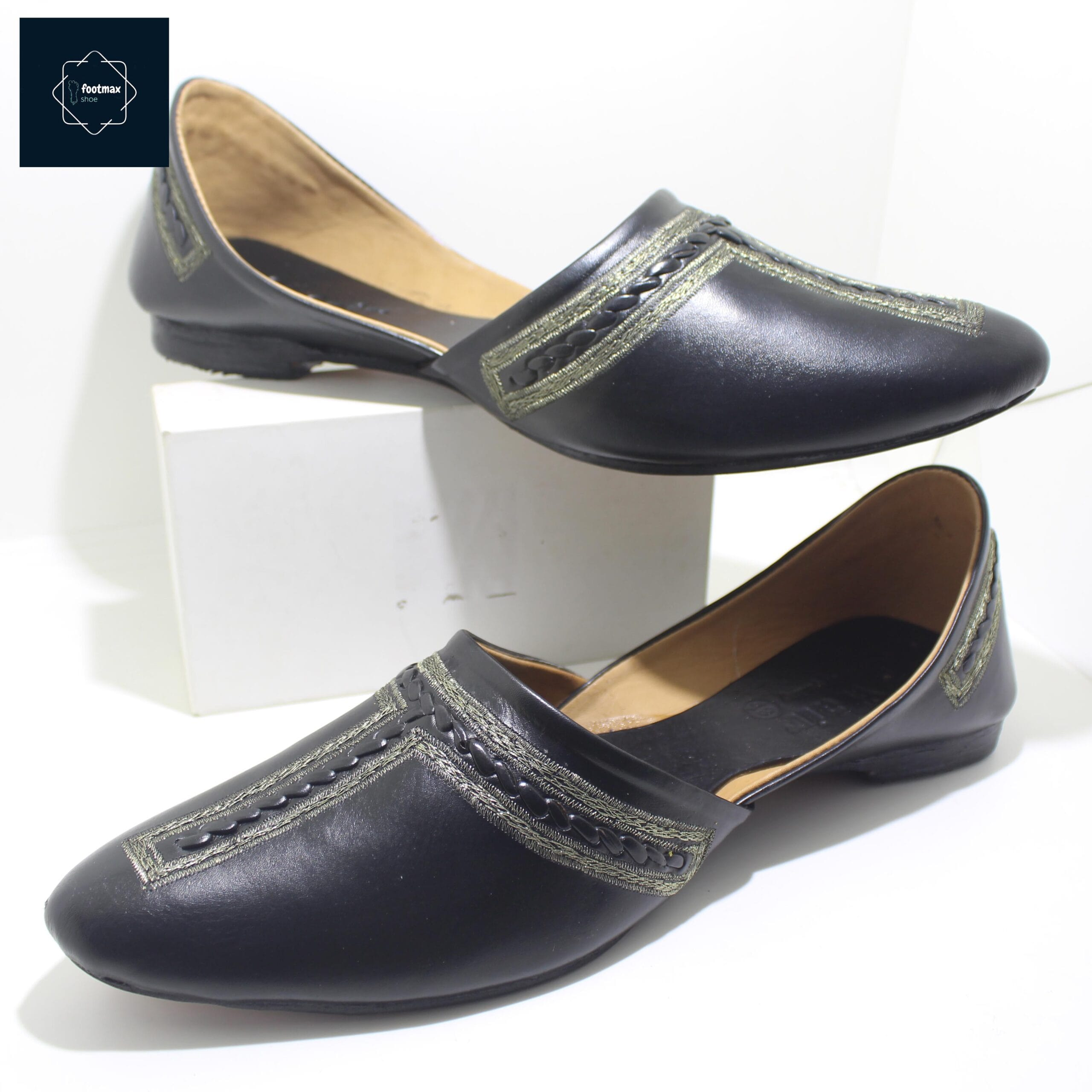 Men Black Leather Ethnic Flats – Handcrafted Elegance-nagra shoes for all leather