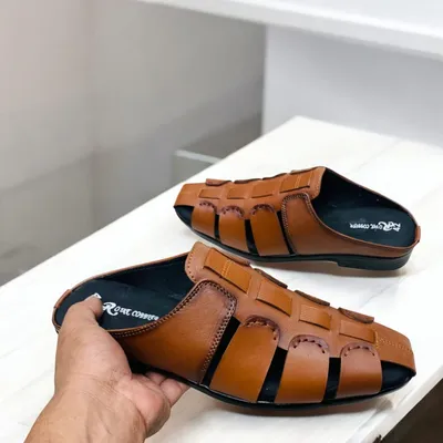 BROVAL COBBER Men’s Brown Leather Sandals – TOTAL COBBLEG Comfort