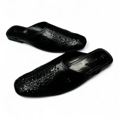 Men’s Luxury Velvet Formal Slippers – Black with Gold Crest Embroidery – Sophistication