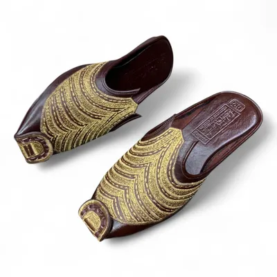 Men’s Handcrafted Formal Mules / Slippers – Embroidered & Patterned Leather – Timeless Elegance