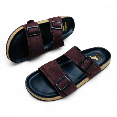 Stylish Men’s Double-Strap Sandals – Forest Green with Cork-Inspired Sole