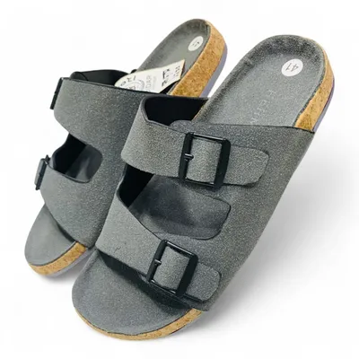 Footmax Men’s Grey Buckle Cork Slide Sandals