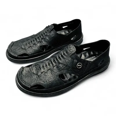 Men’s Brown Genuine Leather Closed-Toe Sandals