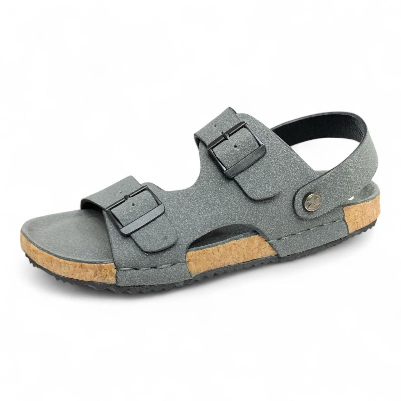 Men’s Grey Buckle Cork Slide Sandals – Stylish & Comfortable