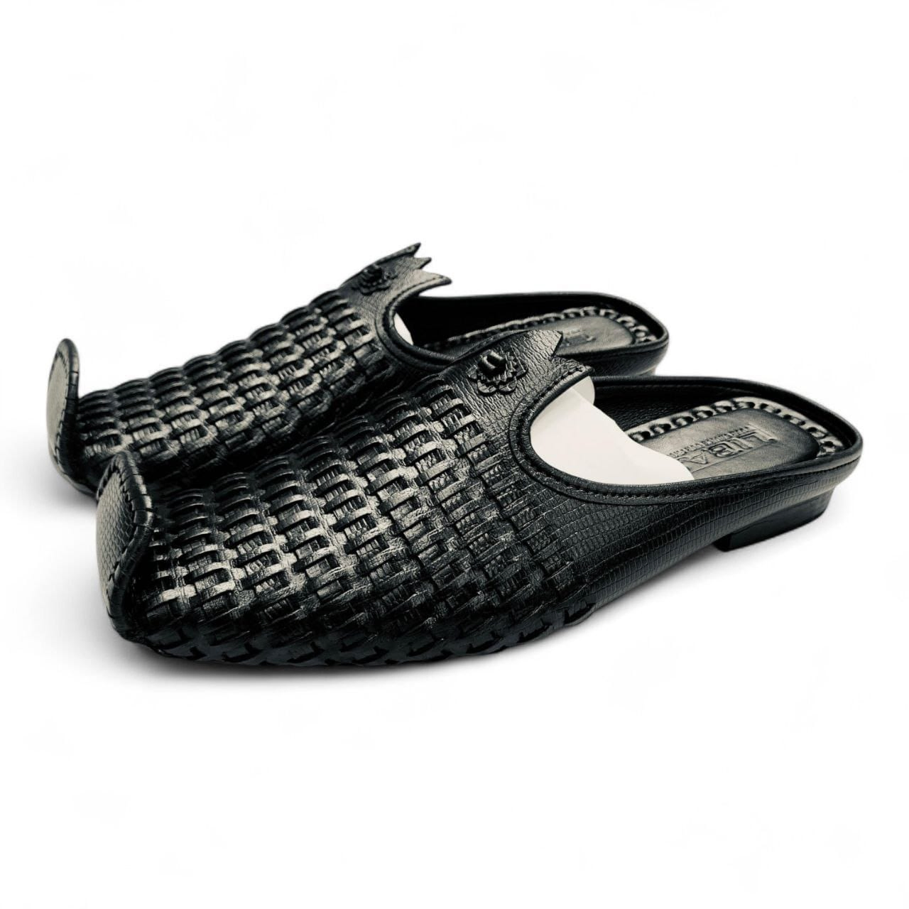 Men’s Black Woven Leather Half Sandal – Classic Peshawari Style Comfort