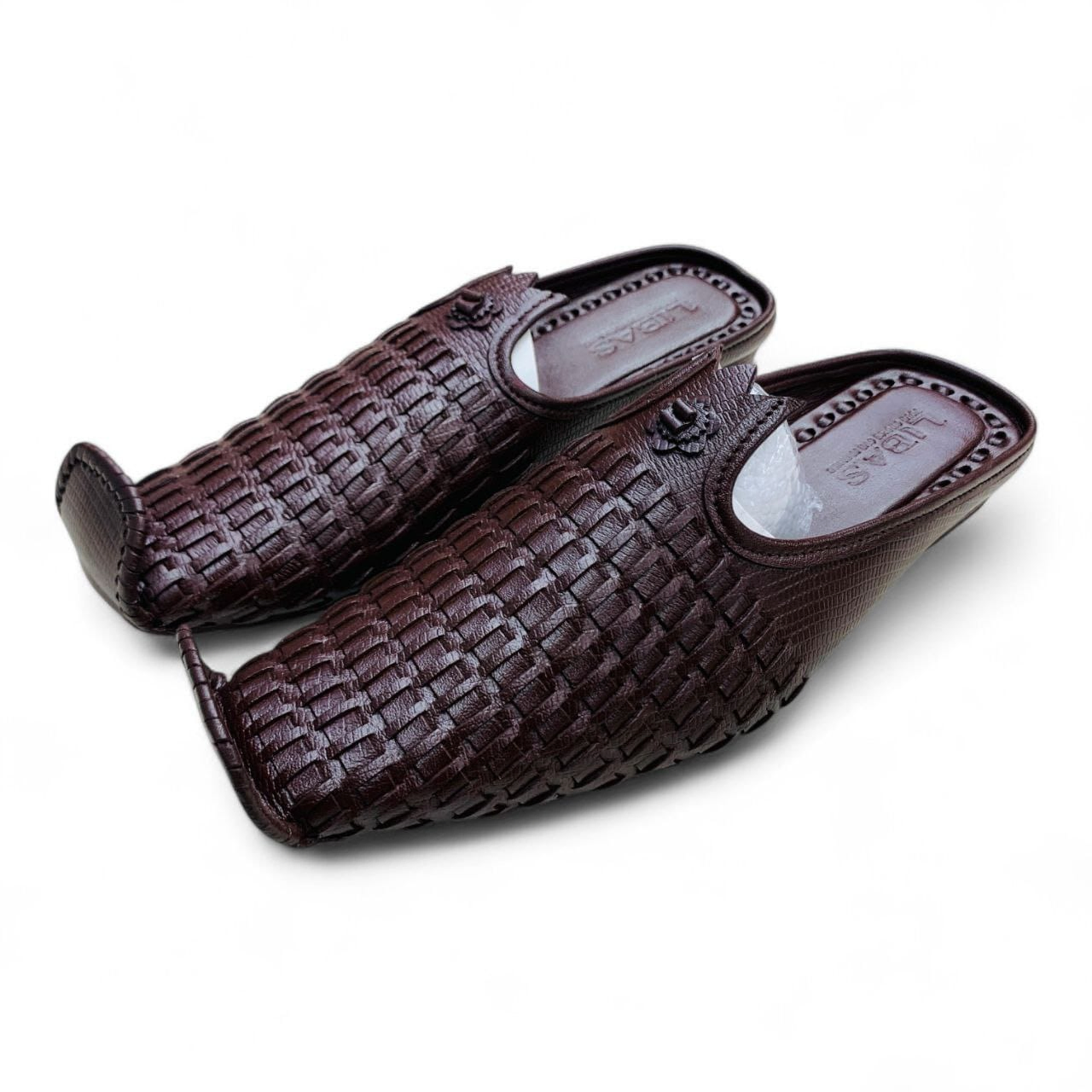 Men’s Black Woven Leather Half Sandal – Classic Peshawari Style Comfort