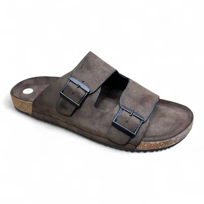 Men’s Brown Double Buckle Cork Sandals Premium Comfort Slides