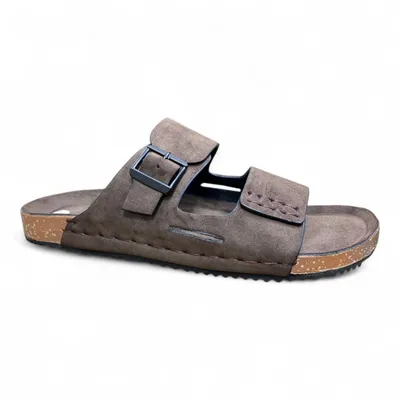 Men’s Brown Double Buckle Cork Sandals Premium Comfort Slides