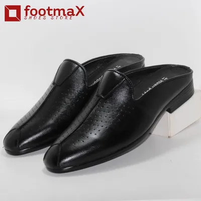 Pure leather men’s half shoes pure black shoes