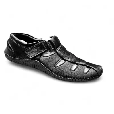 Black Leather Closed Toe Sandals  Breathable Comfort Secure Fit