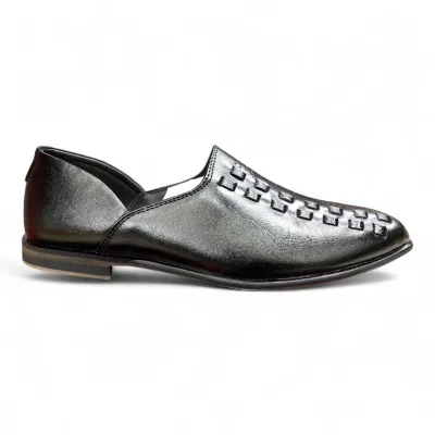  black leather slip-on sleek formal style with textured vamp