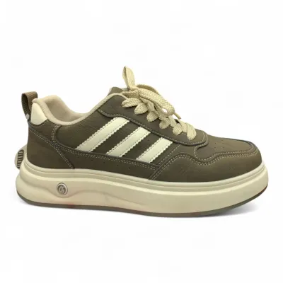 Olive Green Retro Sneakers —Casual Comfort with Signature Stripes
