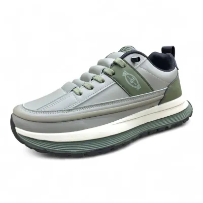 Olive & Gray Fashion Sneakers — Street-Ready Style with Retro Emblem