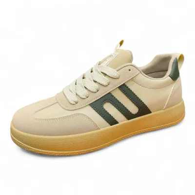 Beige & Navy Sneakers — Padded Comfort with Gum Sole