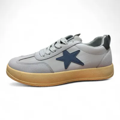 Beige & Navy Sneakers — Padded Comfort with Gum Sole