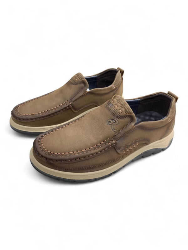 Moccasin Slip-On Casual Shoes — Stitched Leather Comfort with Rugged Sole 