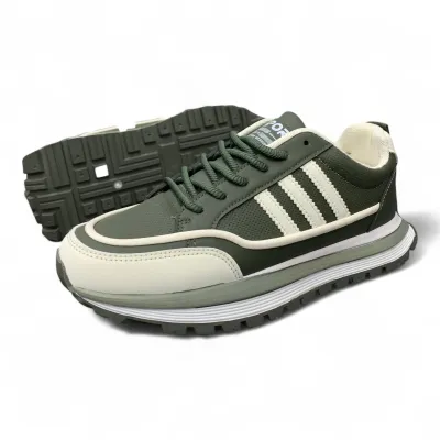Green Mesh Sneakers  White Stripes Rugged Sole 