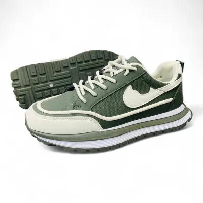 Green Mesh Sneakers  White Stripes Rugged Sole 