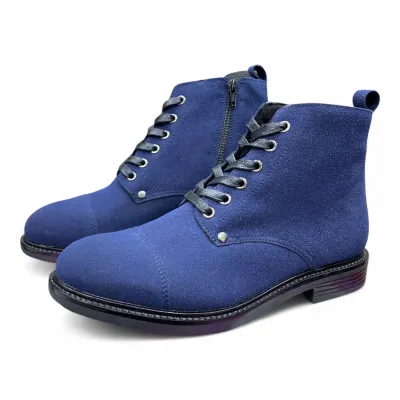 Blue Ankle Boots for Men Side Zipper & Matte Finish 