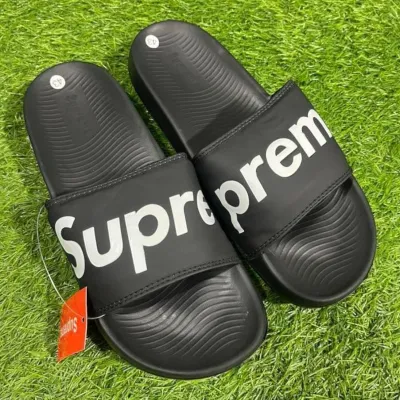 Red  Black Supreme Slide Sandals  Bold Logo & Textured Footbed