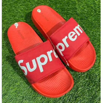 Red  Black Supreme Slide Sandals  Bold Logo & Textured Footbed