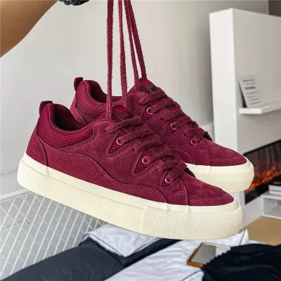 Spring Men's Casual Versatile Trendy Shoes Burgundy Ins Niche Design Loafers American High Street