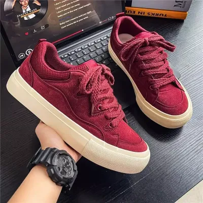 Spring Men's Casual Versatile Trendy Shoes Burgundy Ins Niche Design Loafers American High Street
