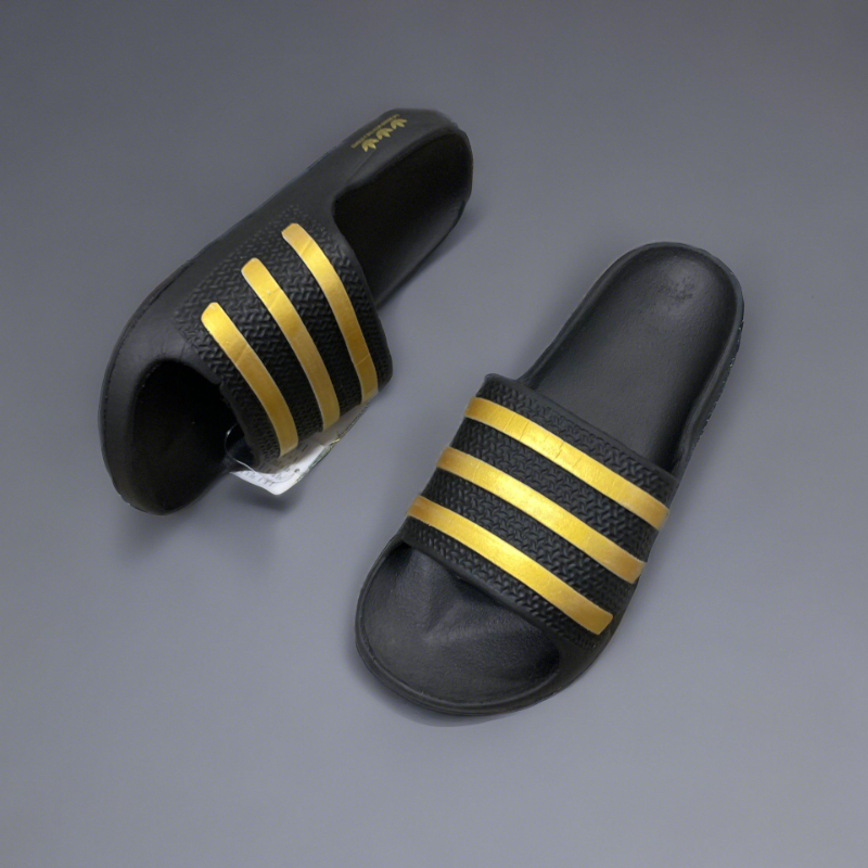 Dark Gray Slide Sandals Orange Stripes Textured Grip