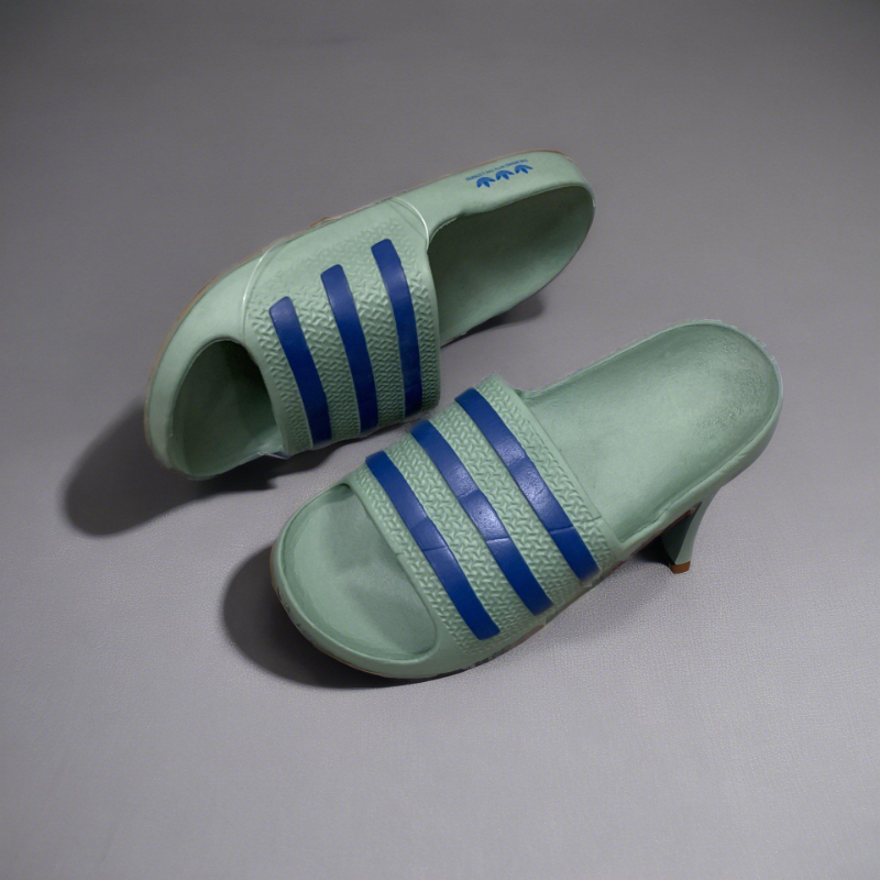 Dark Gray Slide Sandals Orange Stripes Textured Grip