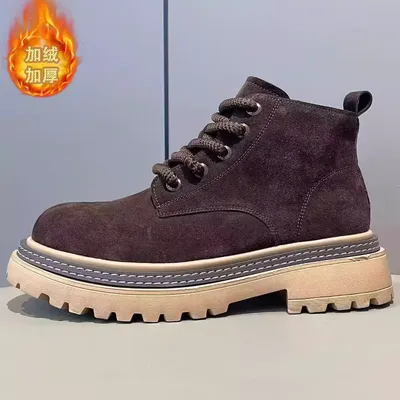 Martin  British New Men's Shoes Non-Slip Thick Sole Versatile Workwear Retro Outdoor High-Top Fleece-Lined Large size