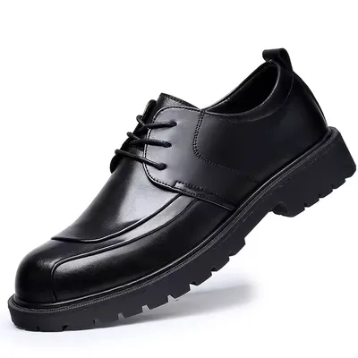 Cowhide Leather Shoes Men's Spring Breathable Height-increasing British Style Casual Business Dress Black High-end Wedding shoes
