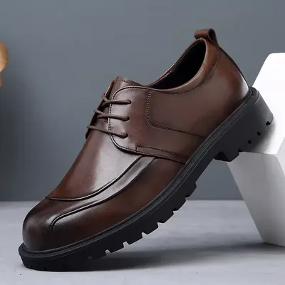 Cowhide Leather Shoes Men's Spring Breathable Height-increasing British Style Casual Business Dress Black High-end Wedding shoes