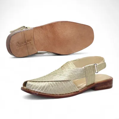 Golden color men bridal leather sandals embroidery kabuli sandals Golden Peshawari Chappal — Handcrafted Festive