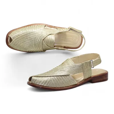 Golden color men bridal leather sandals embroidery kabuli sandals Golden Peshawari Chappal — Handcrafted Festive