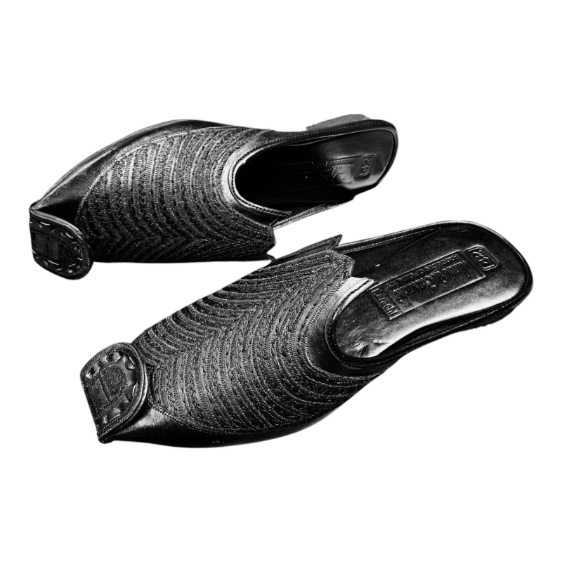Black Peshawari Chappal Genuine Leather & Handcrafted Sole 