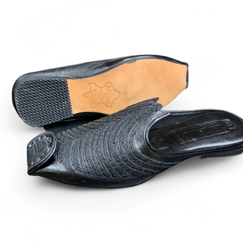 Black Peshawari Chappal Genuine Leather & Handcrafted Sole 
