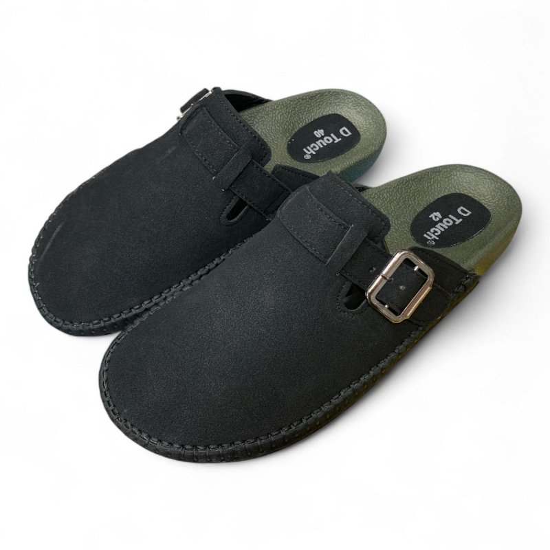 Suede Clogs — Light Brown Slip-On with Buckle Strap