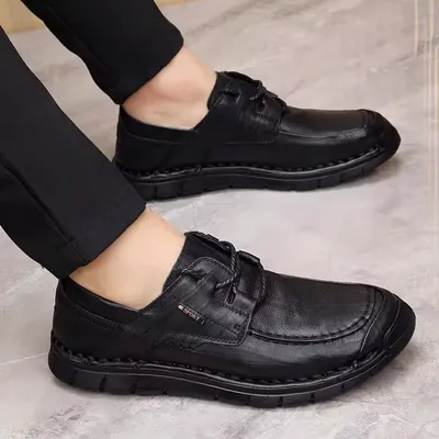 High-End Leather Shoes for Men 2025 New Men's Casual Shoes Wide Round Toe Breathable Genuine Leather Cowhide Men