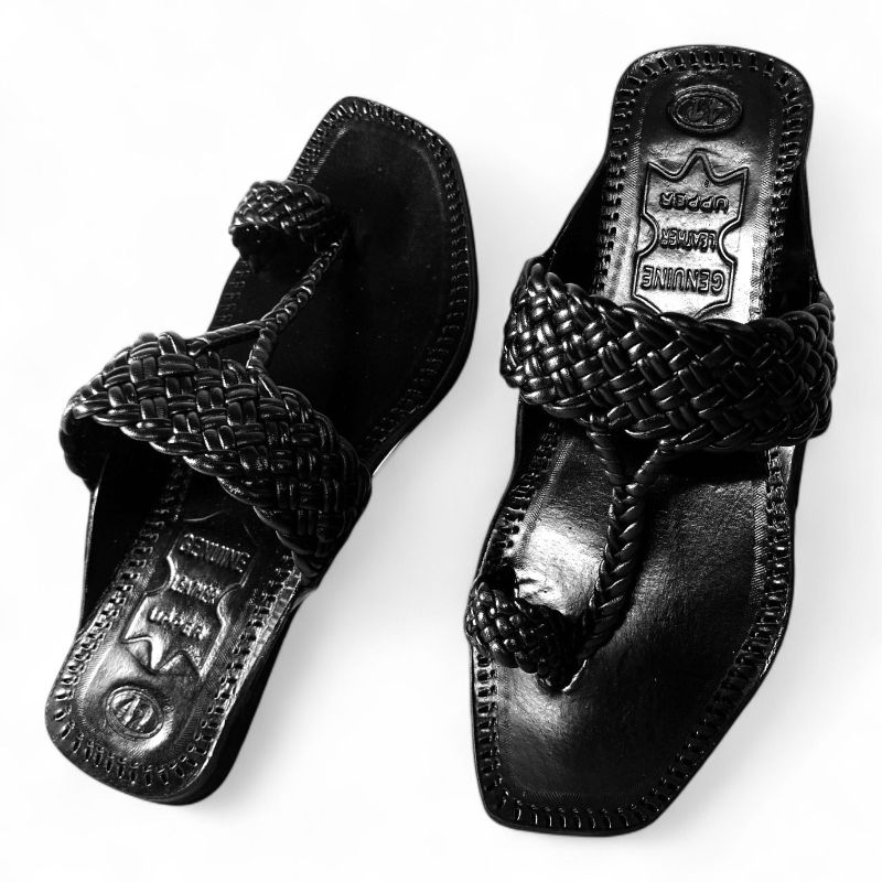 Black Kolhapuri Chappals Handcrafted Leather Sandals 