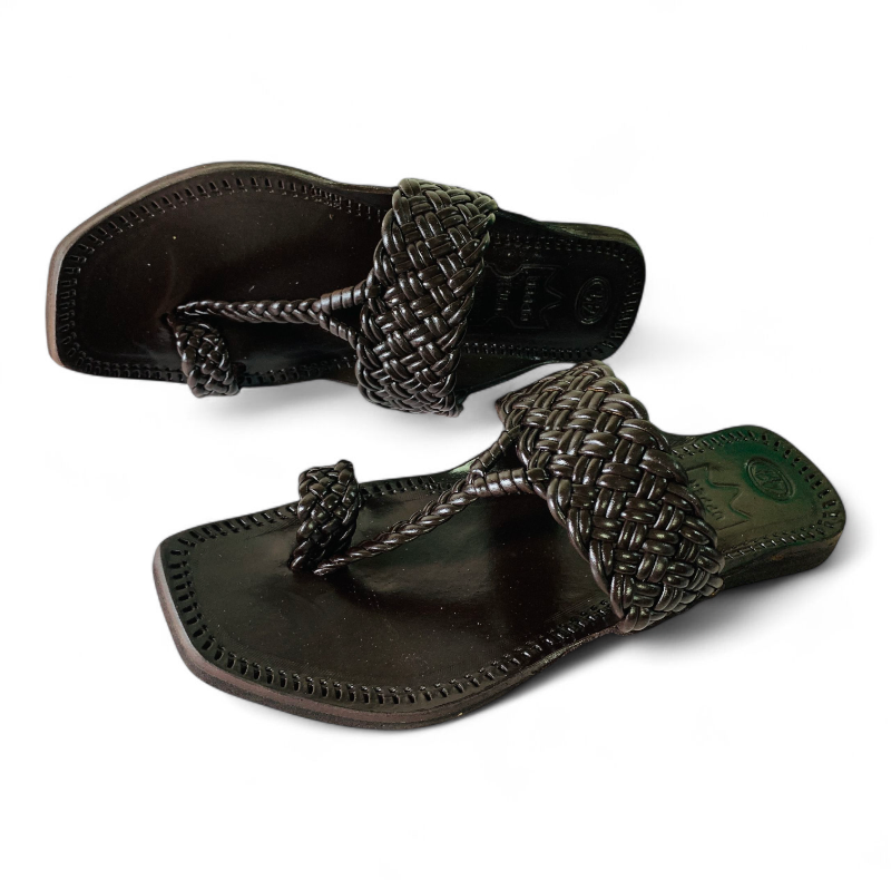 Black Kolhapuri Chappals Handcrafted Leather Sandals 