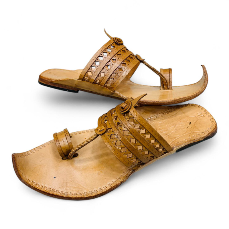 brown Kolhapuri Chappals Handwoven Leather Sandals 