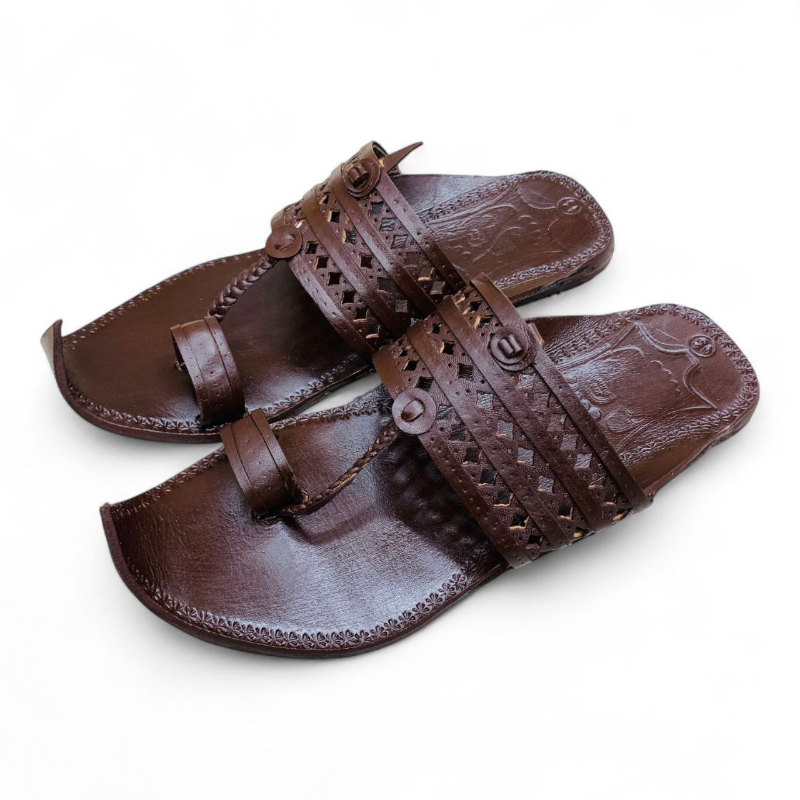 brown Kolhapuri Chappals Handwoven Leather Sandals 