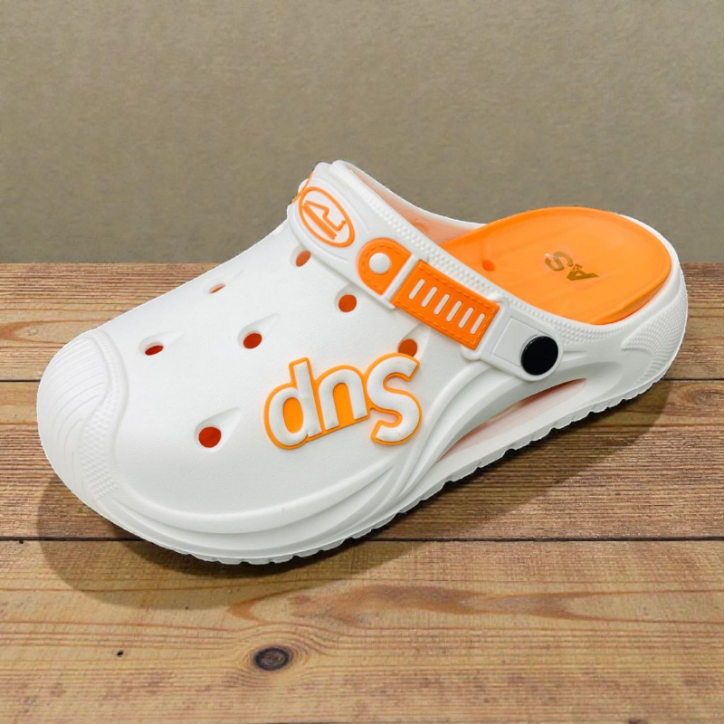 White Clog Sandals Streetwear Slip-On with Orange Accents 