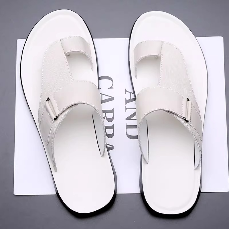 New Summer Temu Men's Leather Sandals Large Size Fashion Versatile Simple Young Men's Beach Shoes Slippers
