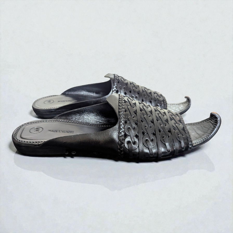 Brown Leather Peshawari Chappal — Curled Toe Handcrafted Design