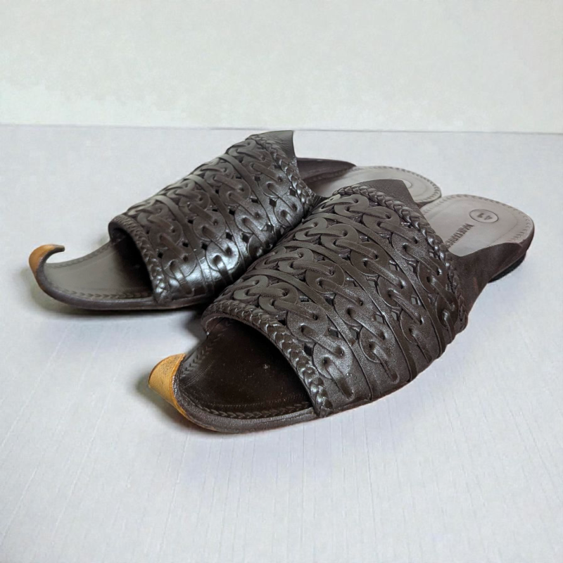 Brown Leather Peshawari Chappal — Curled Toe Handcrafted Design