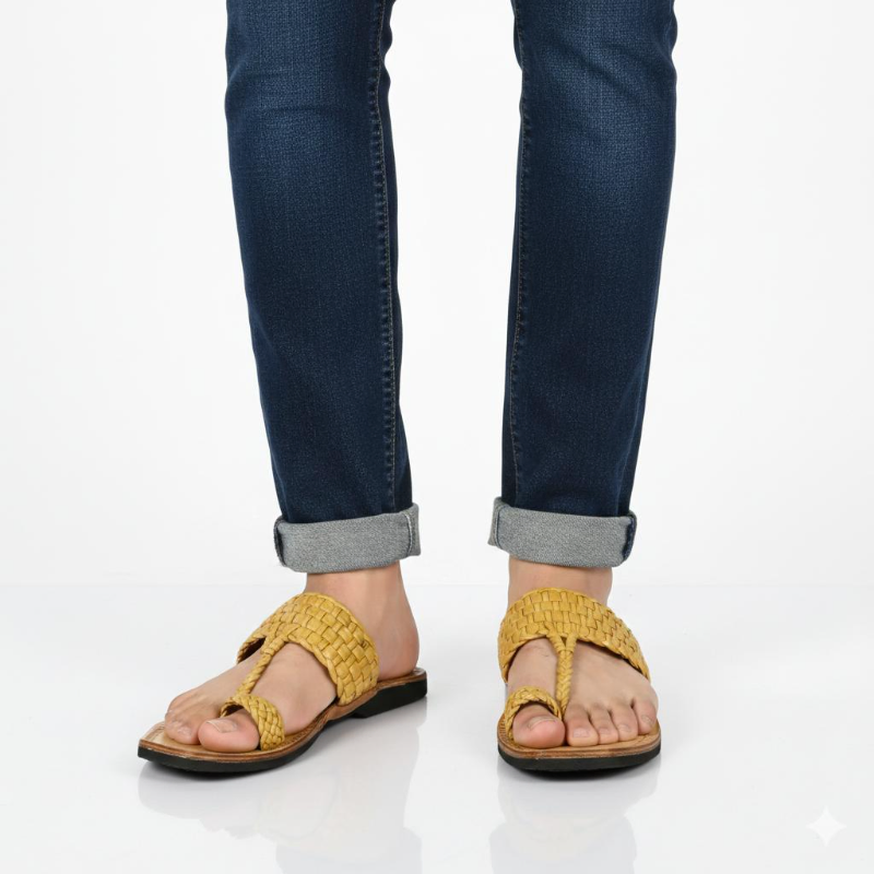 Black Kolhapuri Chappals Handcrafted Leather Sandals 