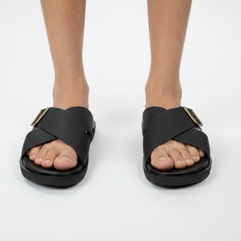 Dark Blue Buckle Strap Sandals Casual Slip-On Comfort 